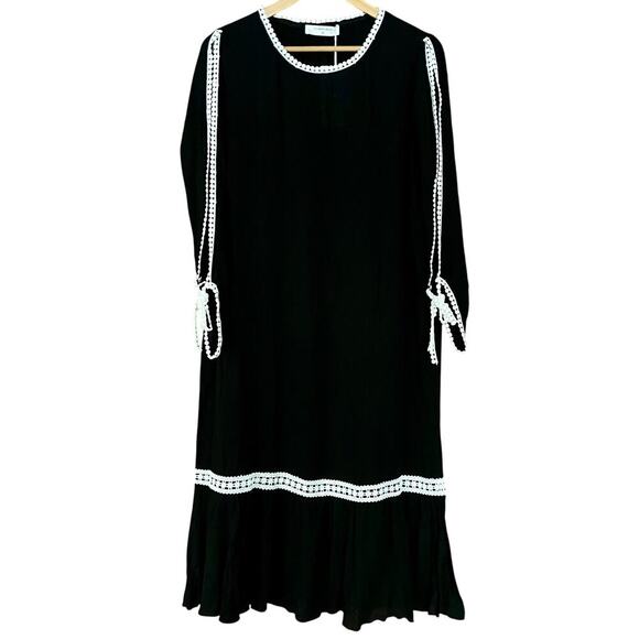 Commense Midi Dress Lightweight Open Sleeve Lace Trim Black Size XS NEW - Picture 3 of 11